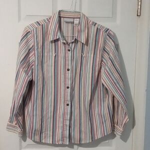 Alfred Dunner Multicolor Striped Button Down Shirt